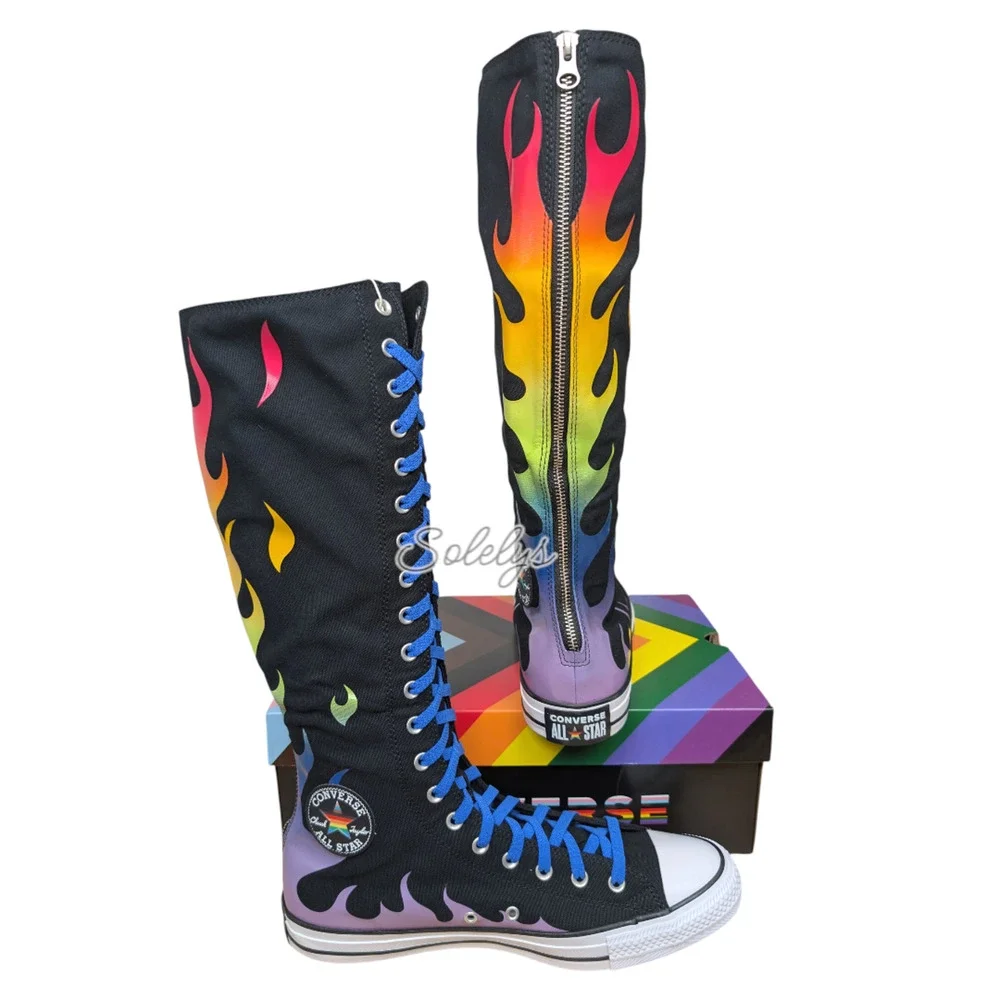 Converse PRIDE XXHI Custom Elastic Laced Rainbow Flame Knee High Sneaker 6.5 NEW - Picture 11 of 11
